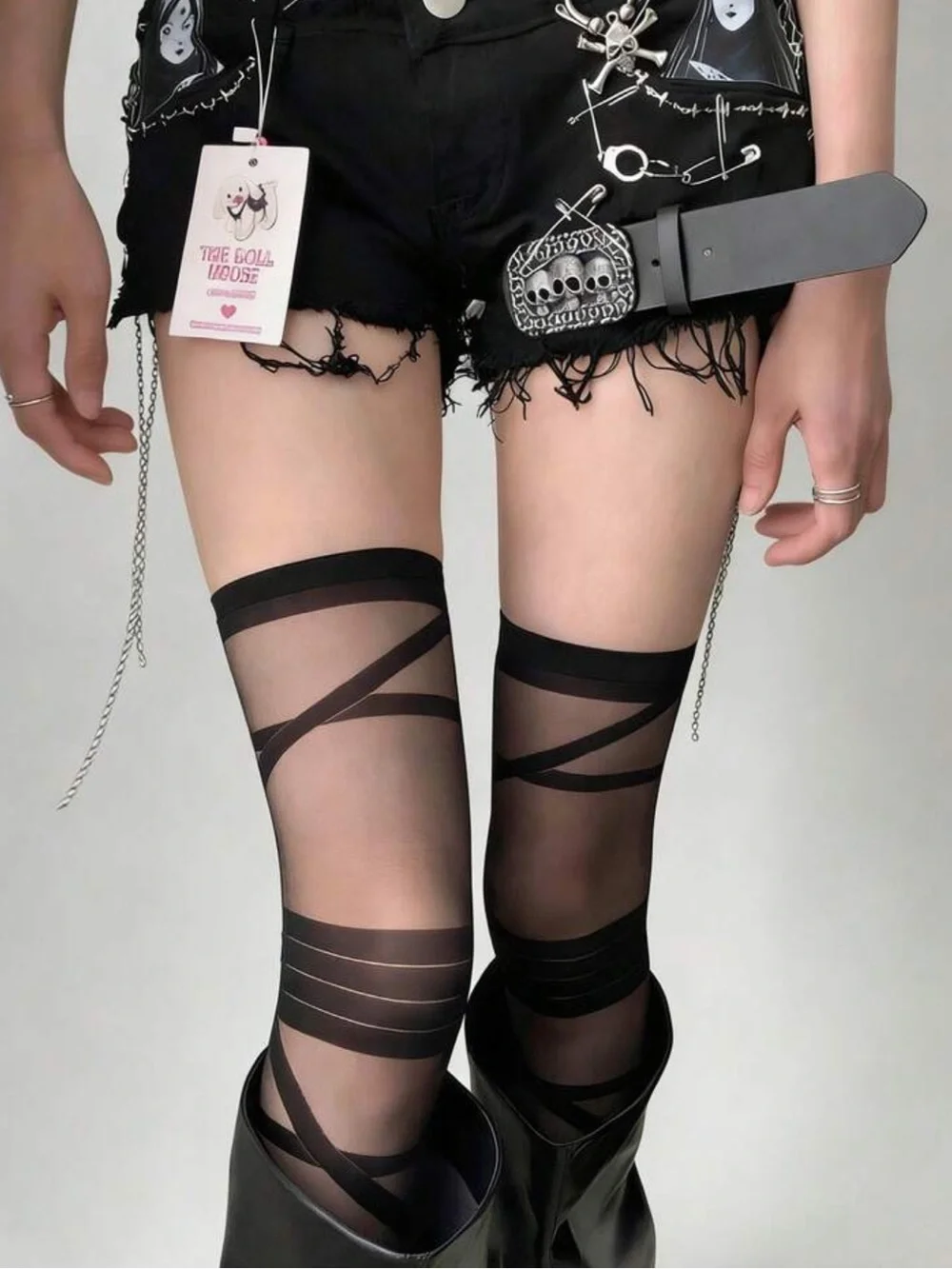 Black Sheer Crisscross Thigh-High Stockings - Women Accessories